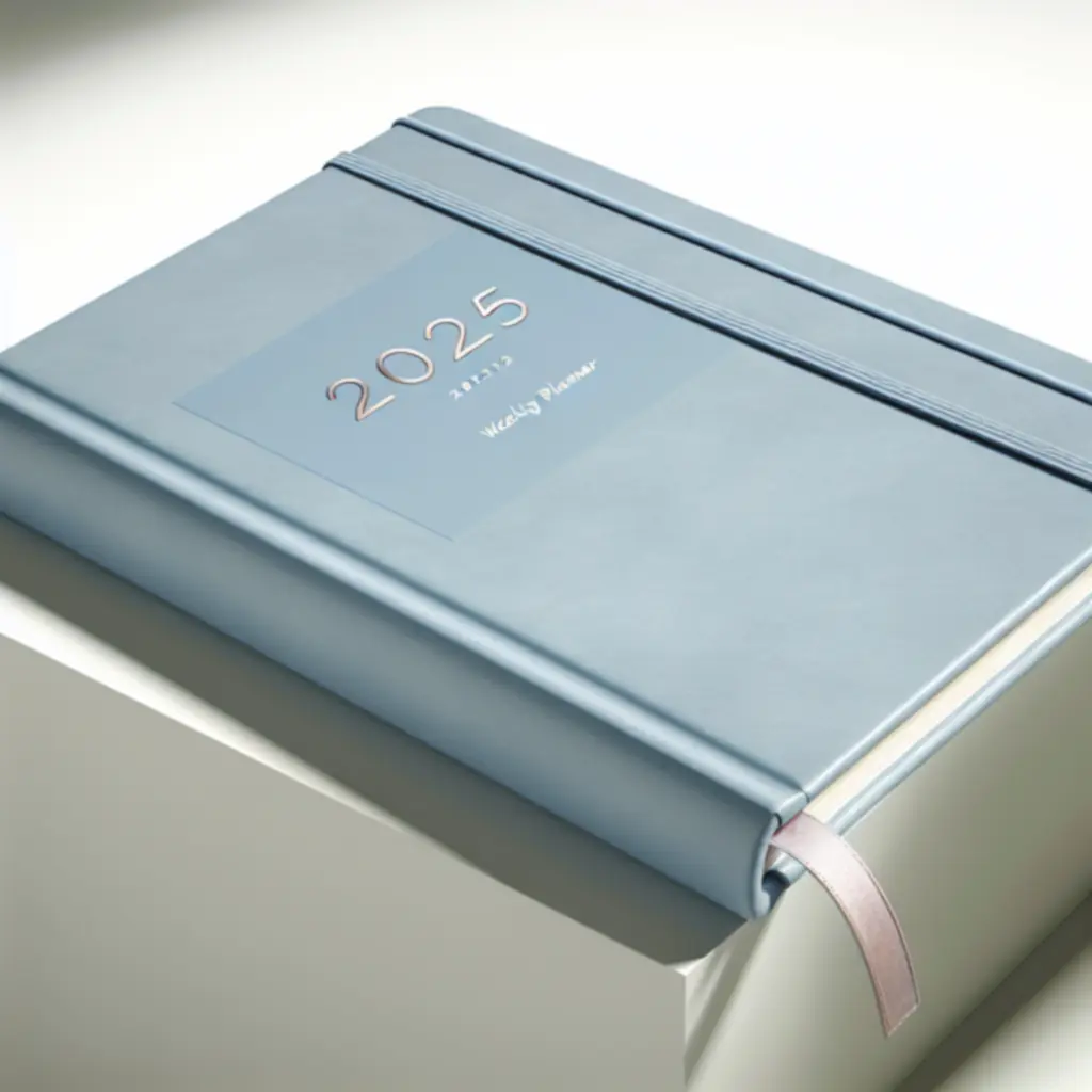 Planner tygodniowy 2025 w pastelowo-niebieskiej oprawie
